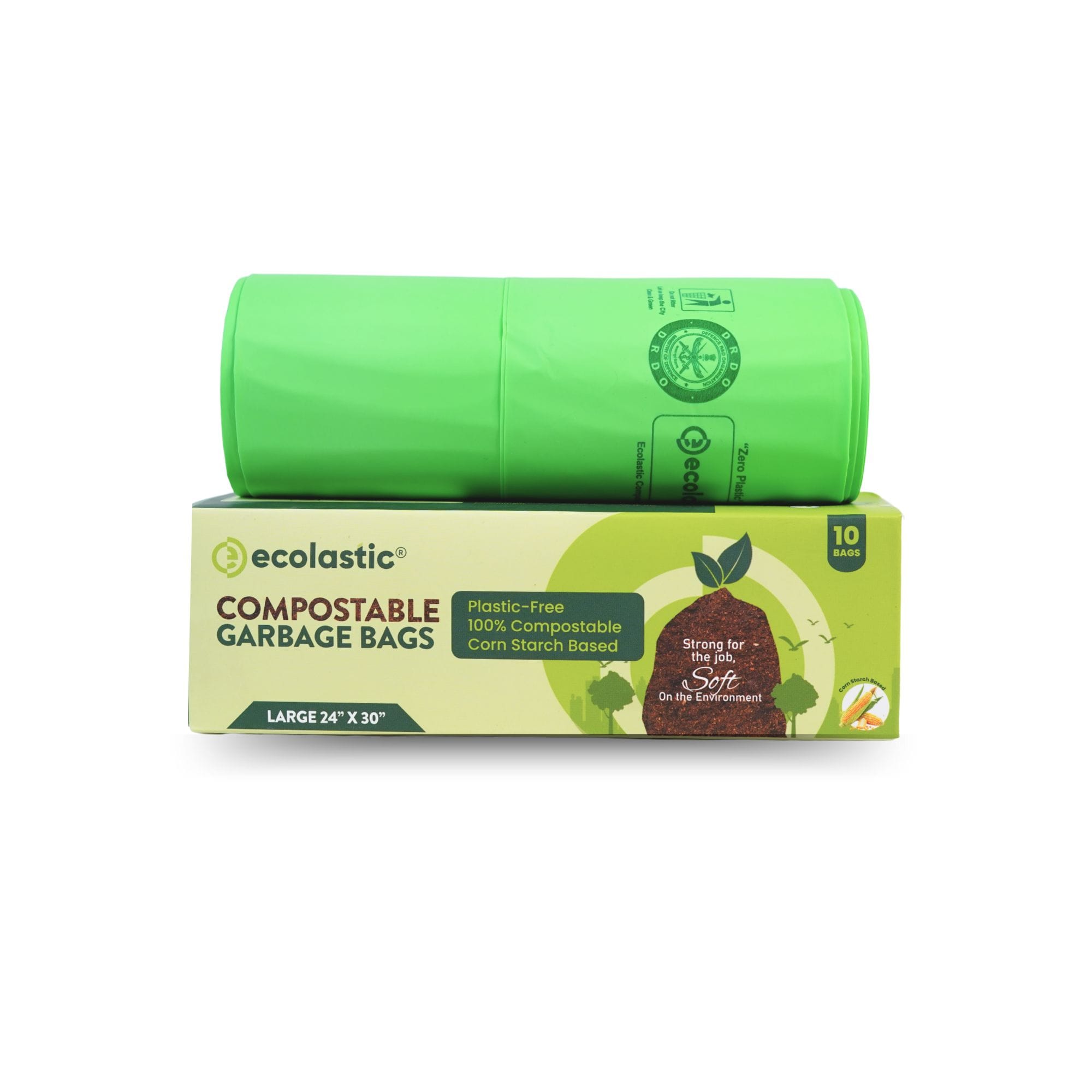 Palaash Eco Solutions 100% Compostable & Eco-friendly Garbage Bags I LARGE (24 x 30 in.) I 10 Bags per pack I Capacity 80L I Green Colour