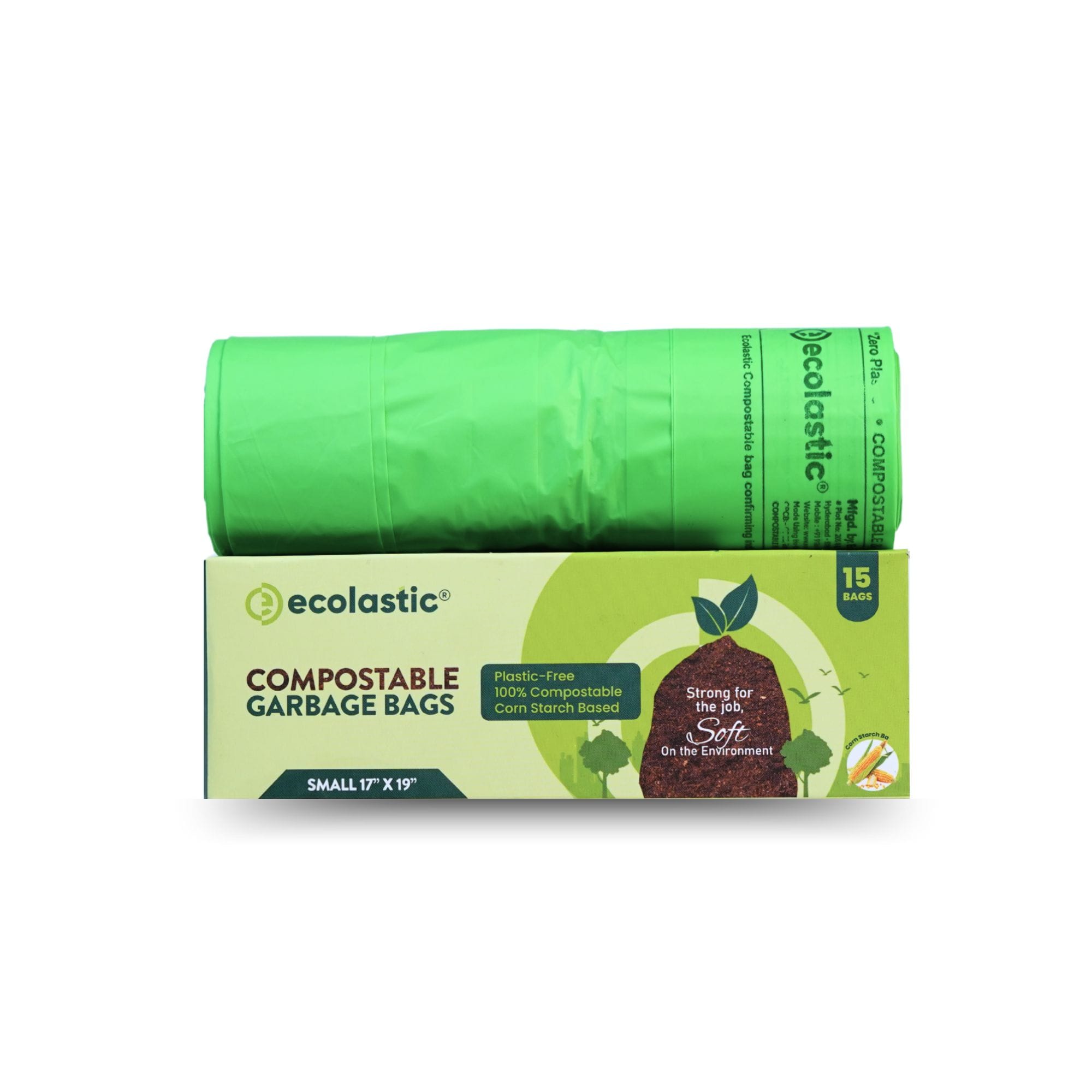 Palaash Eco Solutions 100% Compostable & Eco-friendly Garbage Bags I SMALL (17 x 19 in.) I 15 bags per pack I Capacity 20L I Green Colour