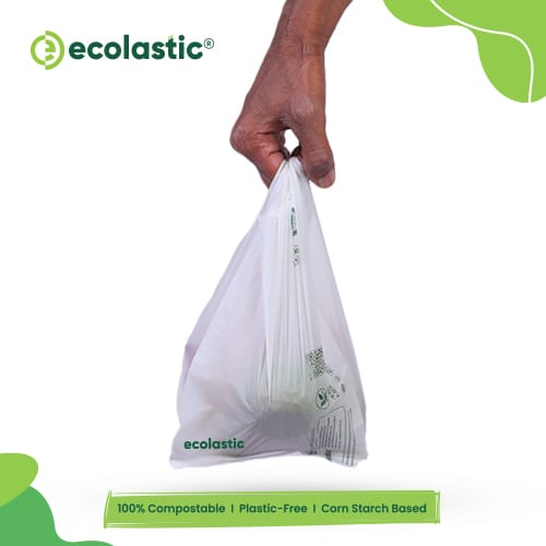 Palaash Eco Solutions 100% Compostable U-Cut Carry Bags (White) - 10 x 12 inches - 160 bags/kg - 30 microns