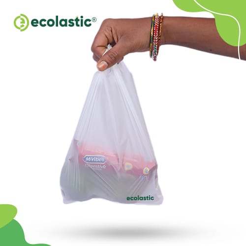 Palaash Eco Solutions 100% Compostable U-Cut Carry Bags (White) - 14 x 18 inches - 50 bags/kg - 40 microns