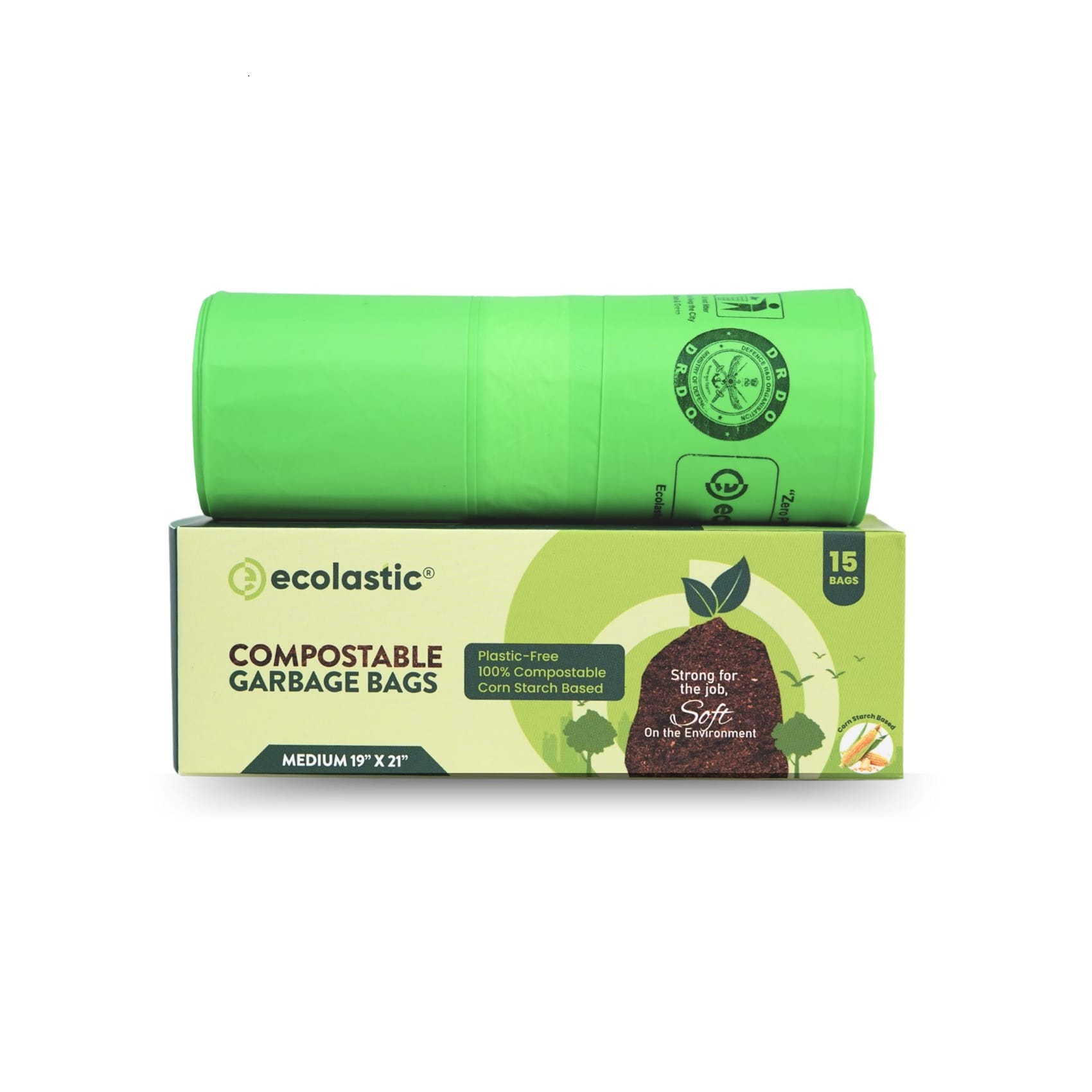 Palaash Eco Solutions 100% Compostable & Eco-friendly Garbage Bags I MEDIUM (19 x 21 in.) I 15 bags per Pack I Capacity 35L I Green Colour